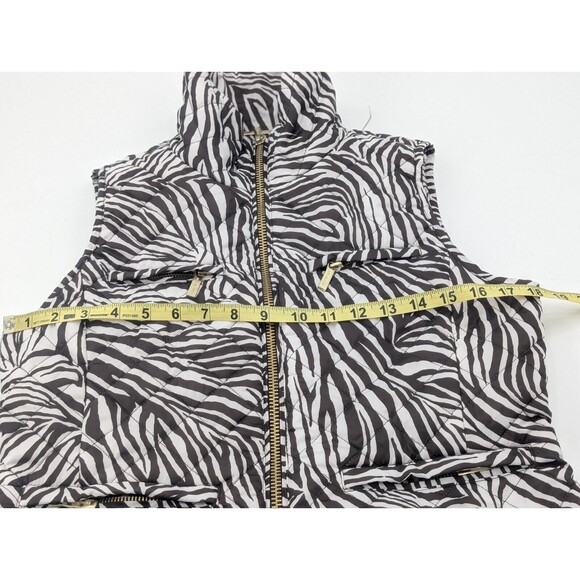 Michael Kors Packable Brown White Zebra Zip Up Lightweight Puffer Vest Size M - Picture 8 of 9